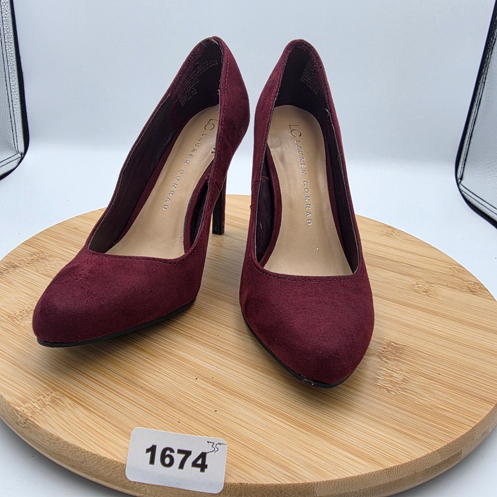 Lauren Conrad Blossom Burgundy Faux Suede Pointed Toe Stiletto Heels‎ Pumps 7.5